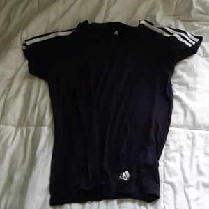 Adidas navy blue t shirt with 3 strips on shoulder